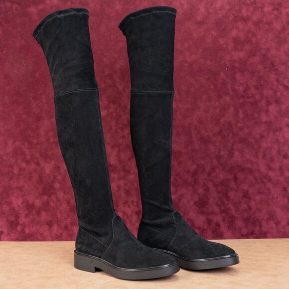 Stuart Weitzman Women Mara OTK Black Dress Back Lace Suede Boots sz 7.5US EUR38 - Picture 1 of 10